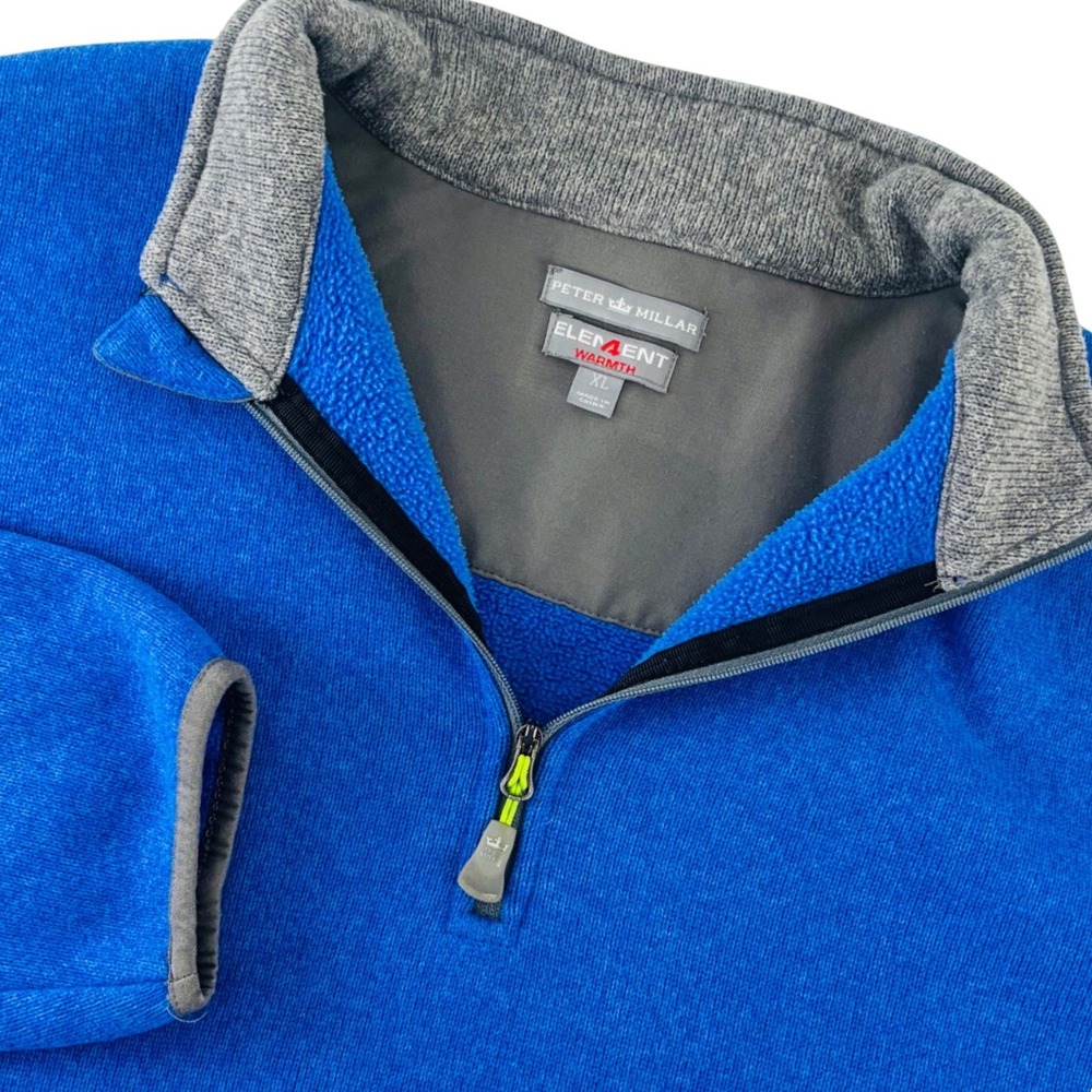 Peter Millar Element Warmth Men XL Blue Fleece Quarter Zip River Course Pullover